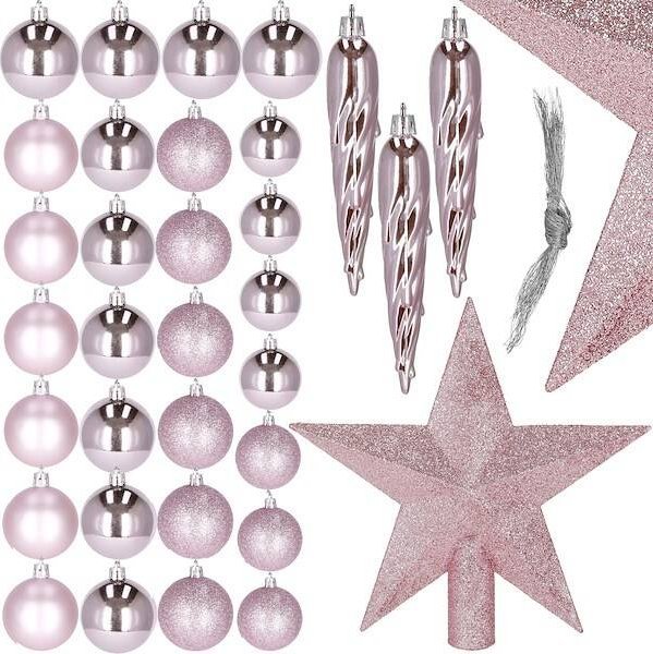 Springos Bombki choinkowe 33 szt. ozdoby świąteczne zestaw z gwiazdą różowe UNIWERSALNY
