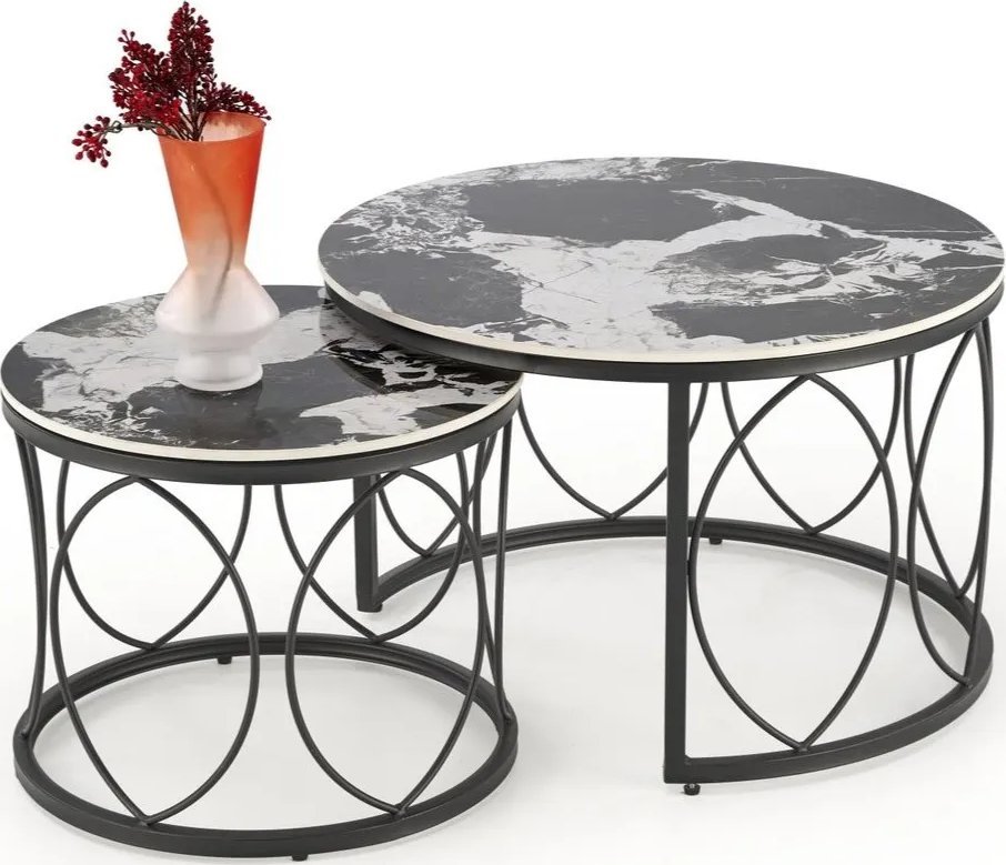 Zestaw 2 stolików ALEXANDRA czarny marmur/czarny HALMAR