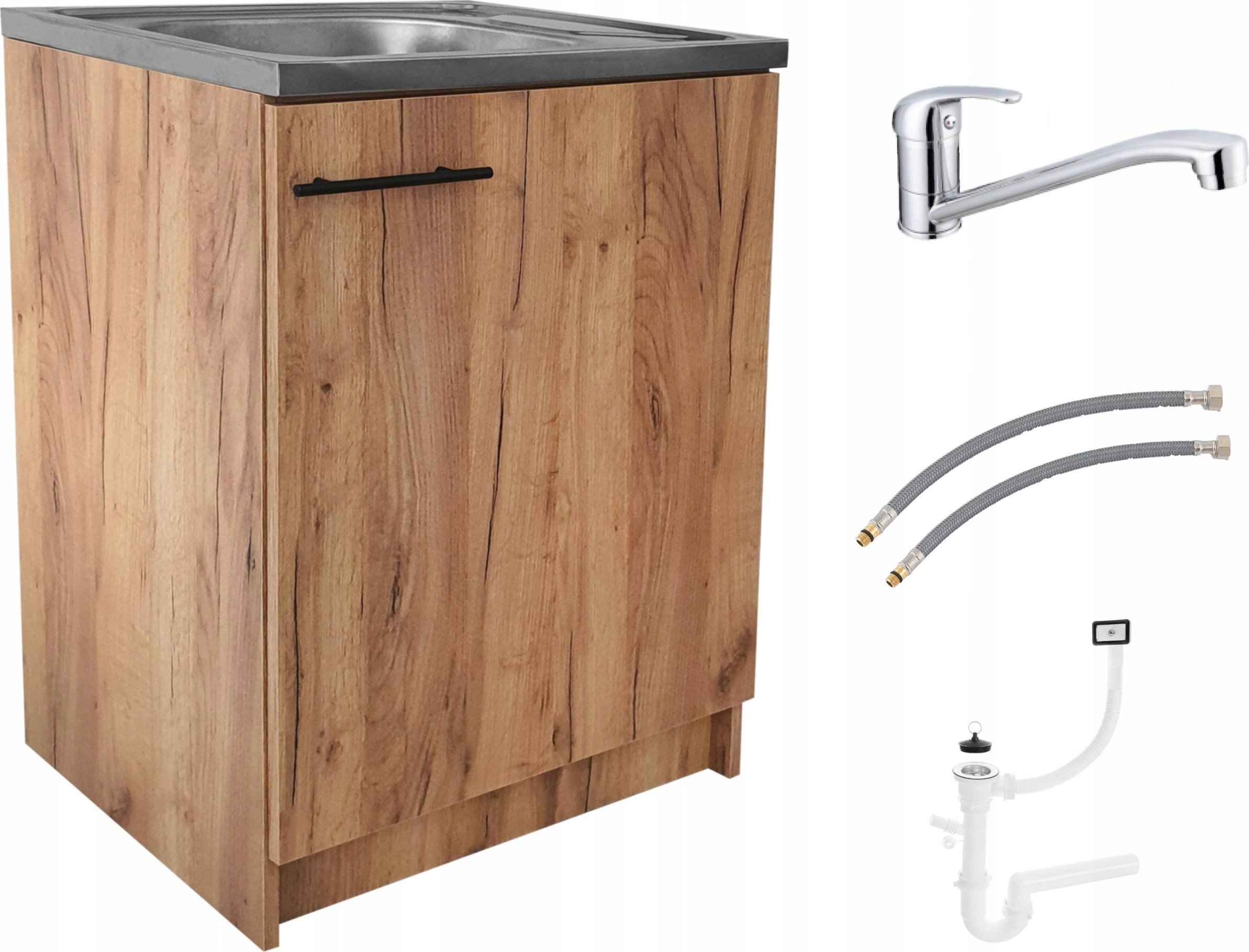 Szafka pod zlewozmywak zlew dąb złoty duża komora 60 slim bateria syfon