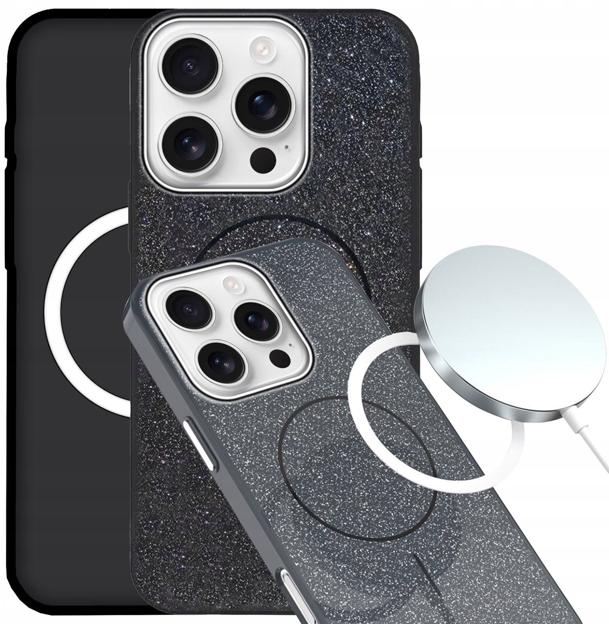 Etui Do Apple iPhone 16 Pro Max Do Magsafe (Brokatowe, Czarne, Magnetyczne)