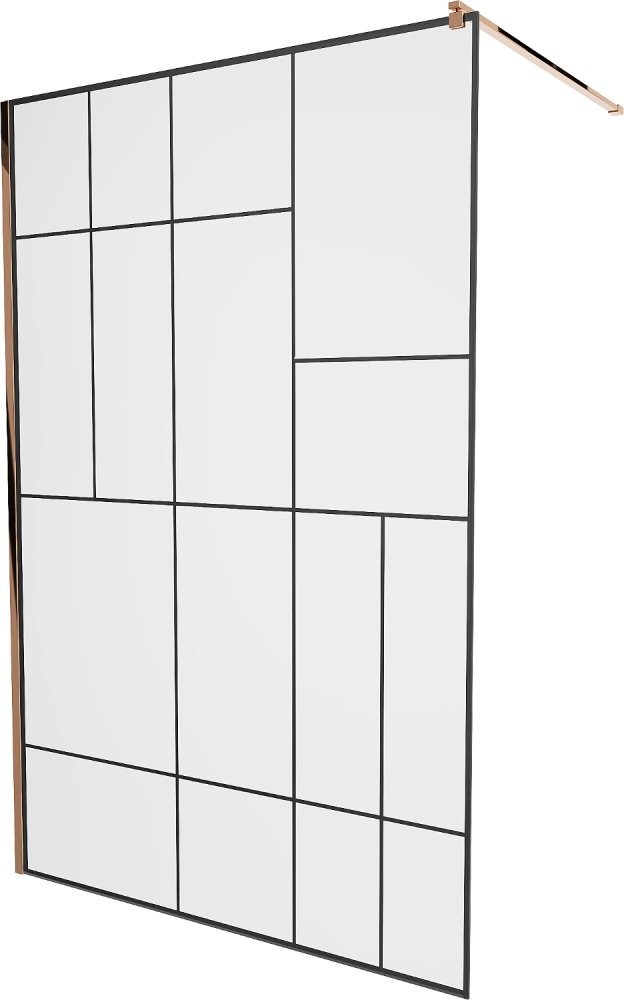 Mexen Mexen Kioto ścianka prysznicowa 130 x 200 cm, transparent/czarny wzór 8 mm, różowe złoto - 800-130-101-60-78
