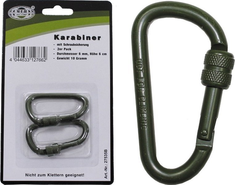 MFH KARABIŃCZYK STALOWY Z BLOKADĄ 6 mm x 6 cm green