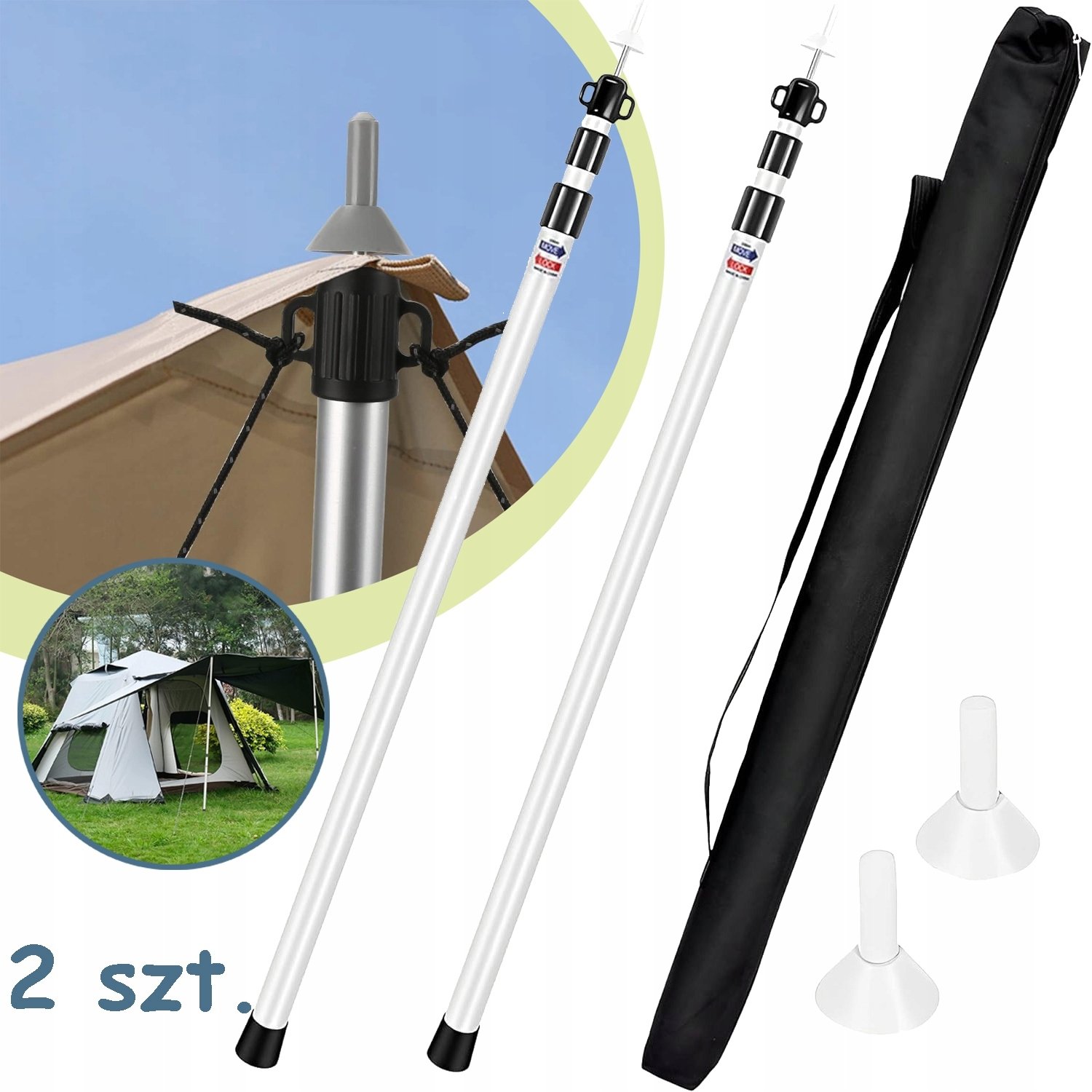 Jcpal SŁUPKI DO PLANDEKI TELESKOPOWY ZESTAW 2 SZTUKI REGULOWANY 90 CM-230 CM