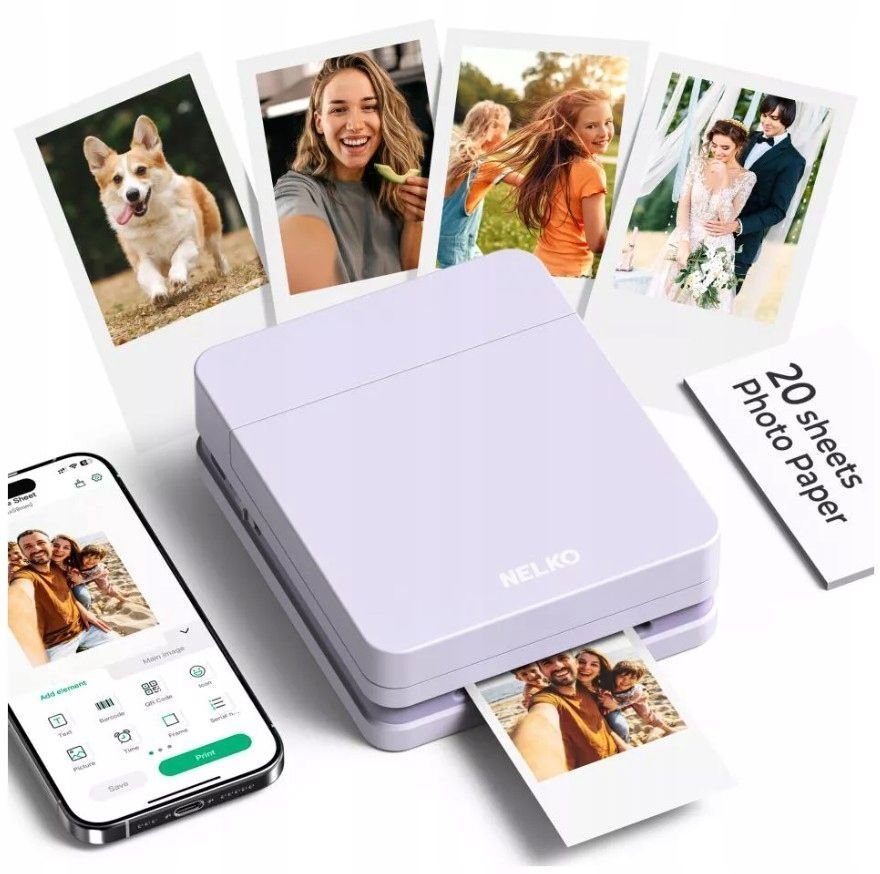 Drukarka Bluetooth Nelko Pp03 Druk Zdjęć Kolor 600dpi Do Telefonu Smartfona / Pp03 Fioletowy