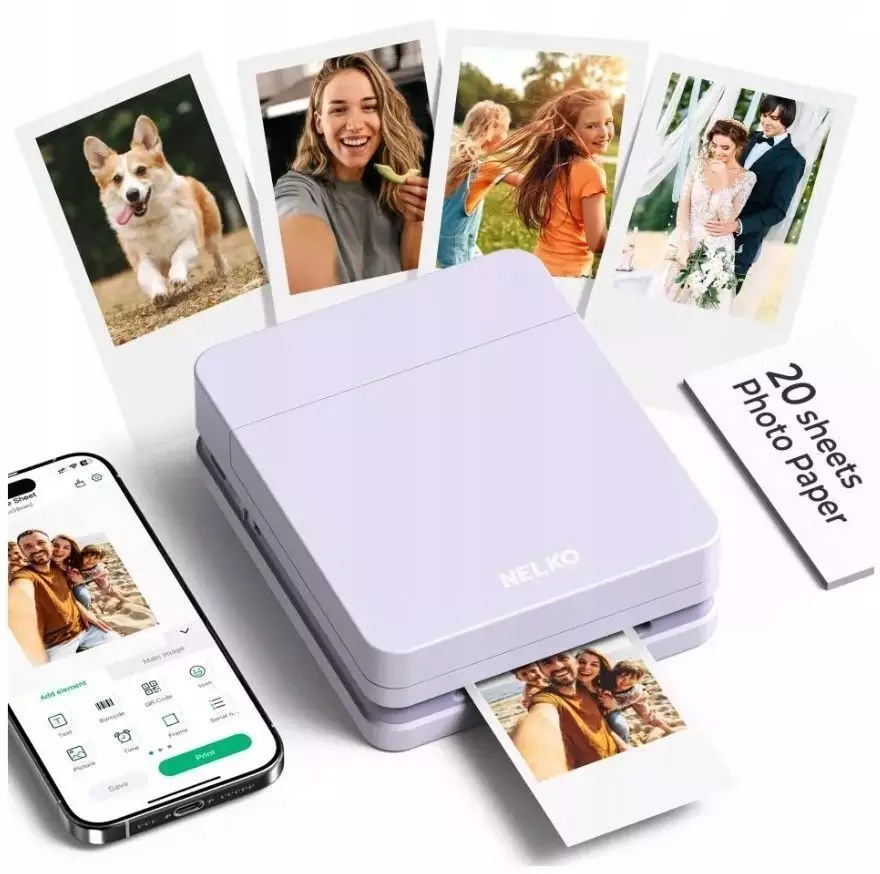 Drukarka Bluetooth Nelko Pp03 Druk Zdjęć Kolor 600dpi Do Telefonu Smartfona / Pp03 Fioletowy