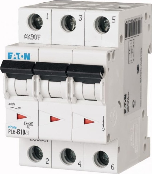 Eaton Wyłącznik nadprądowy 3P D 10A 6kA AC PL6-D10/3 286611