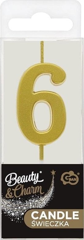 Świeczka piker B&C cyfra 6 metaliczna złota 9,5cm