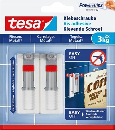 Tesa 1x2 Adjustable Adhesive Nail for Tiles & Metal 3kg 77764