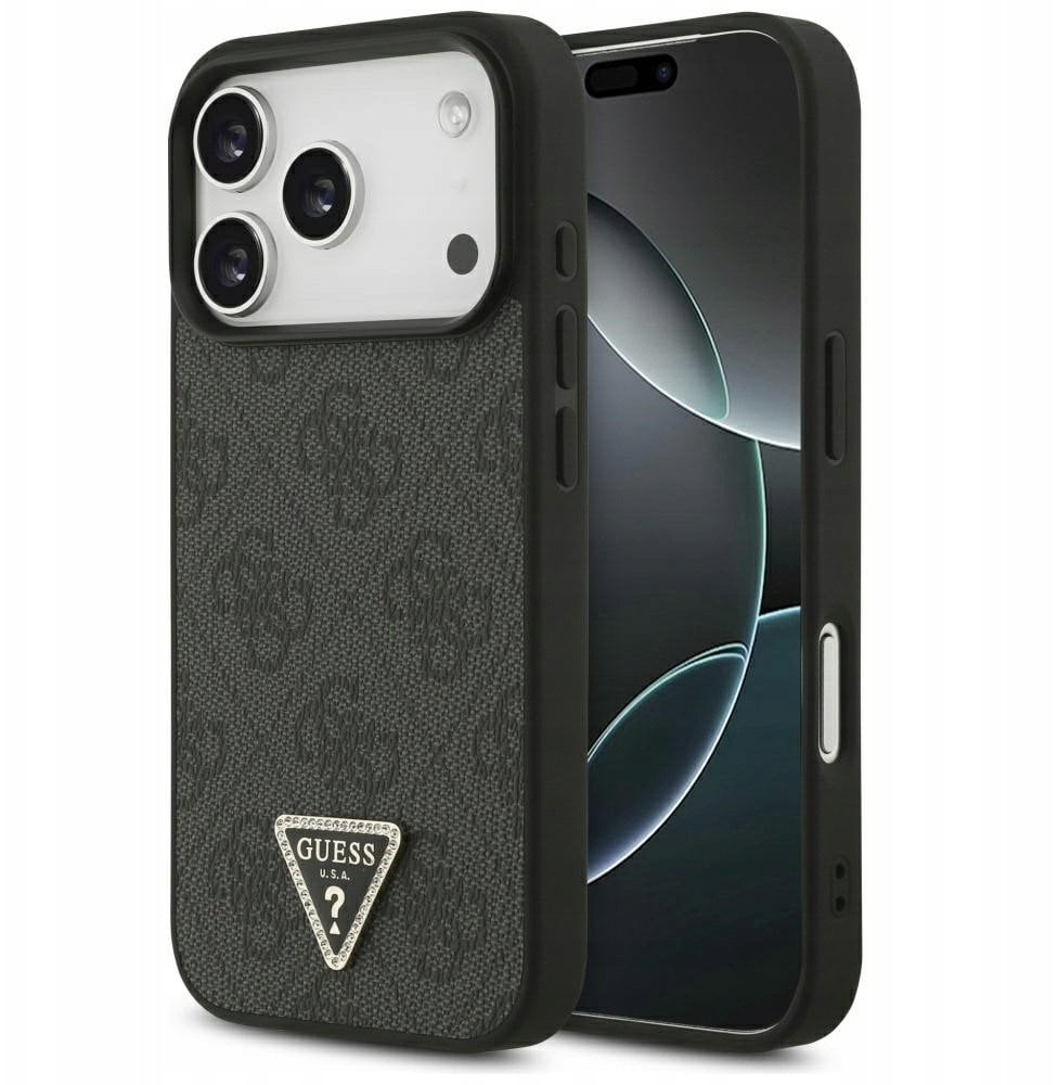 Guess Etui Leather 4G Triangle Strass MagSafe do iPhone 17 Pro czarny