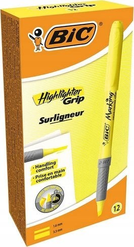 Bic Overstregningspen BIC Highlighter Grip gul med skrå spids - (12 stk.)