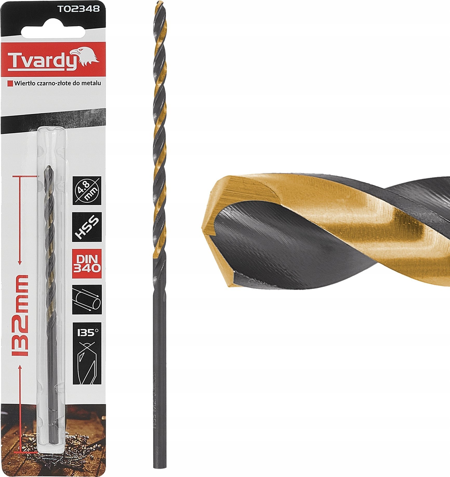 Wiertło Tvardy Wiertło czarno-złote do metalu przedłużane HSS M2 4.8mm (1/100/400)