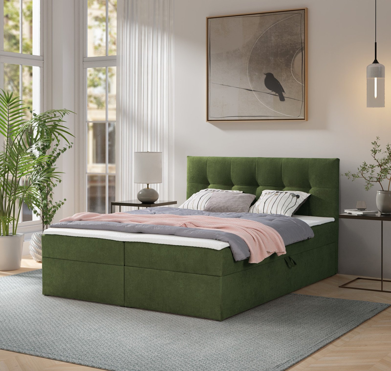 Łóżko kontynentalne Toronto 180200 (Gerra 50 - Zielony) z materacem bonell i topperem