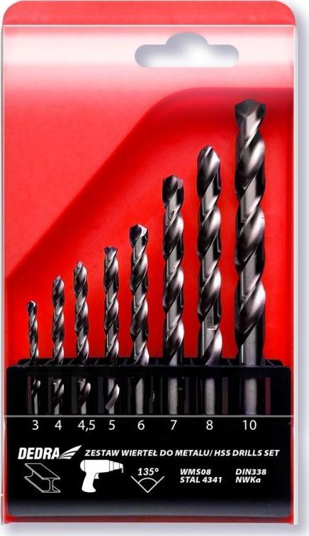 Wiertło Dedra Zestaw wierteł Dedra WMS08 8 szt. do metalu