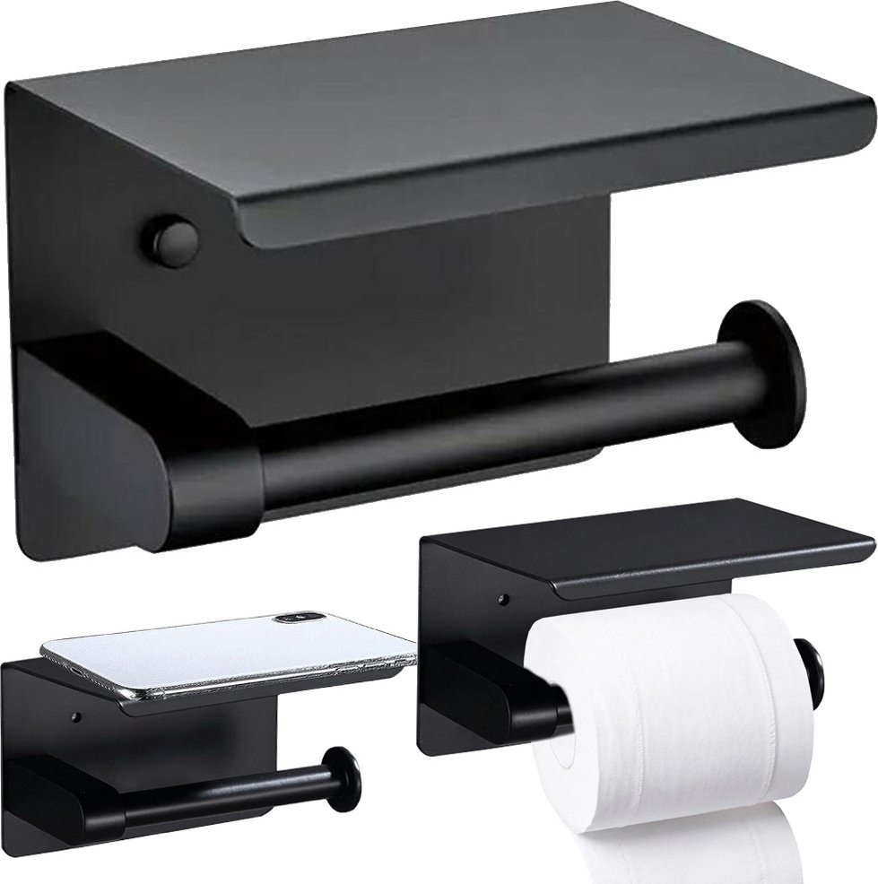 Verk Uchwyt wieszak na papier toaletowy z półką na telefon czarny loft wc stal Uchwyt wieszak na papier toaletowy z półką na telefon czarny loft wc st