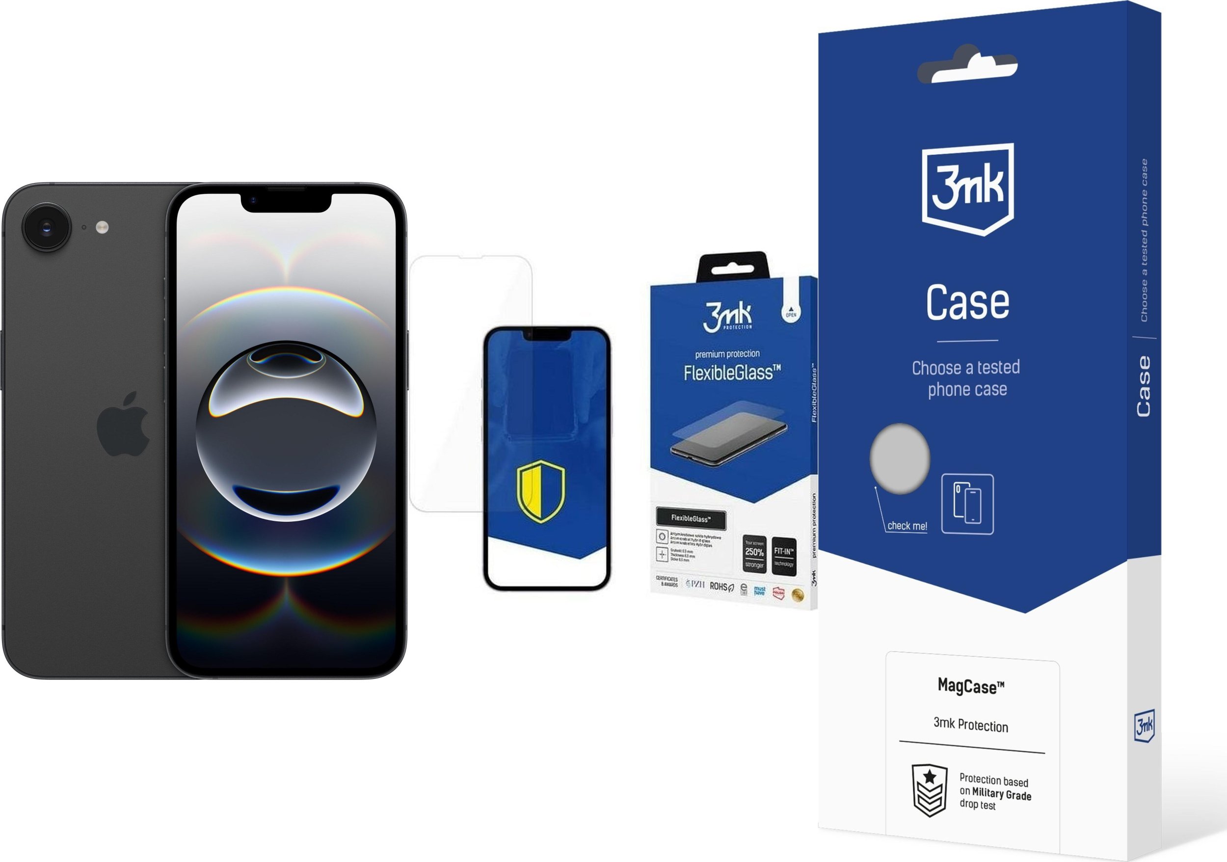 Smartfon Apple iPhone 16e 5G 8/256GB Czarny (MD1T4) + FlexibleGlass + Etui MagCase