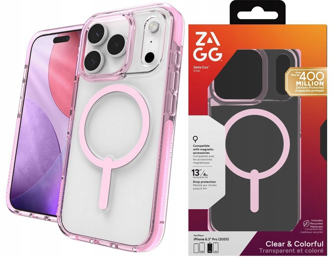 ZAGG Santa Cruz Snap - etui do iPhone 17 Pro Max kompatybilne z MagSafe (pink sorbet)