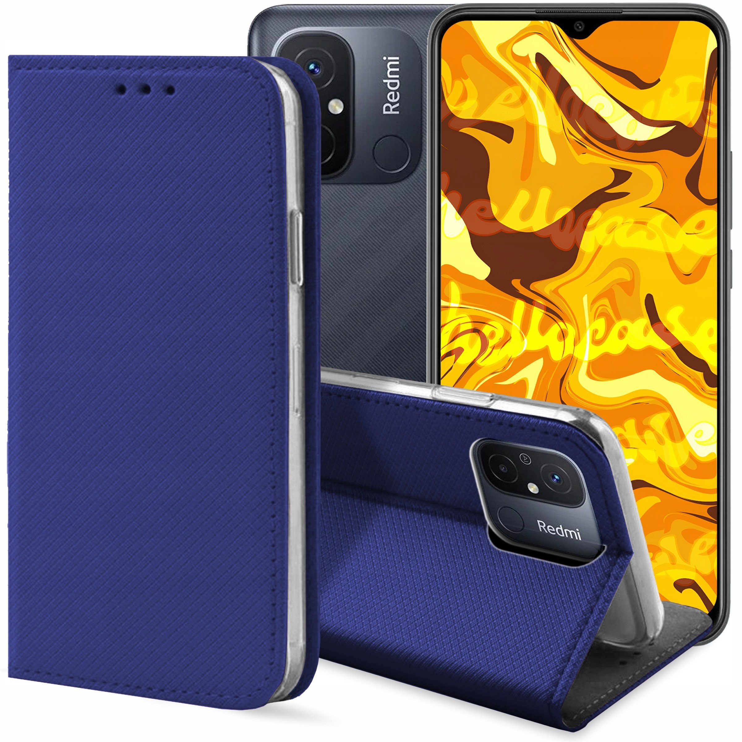 ETUI Z KLAPKĄ DO XIAOMI REDMI 12C / 10C GRANATOWE ZAMYKANE MAGNETYCZNE CASE