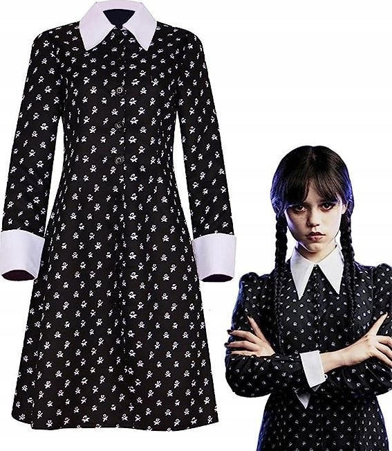 SUKIENKA WEDNESDAY ADDAMS PRZEBRANIE HALLOWEEN WZORKI STRÓJ KARNAWAŁOWY L