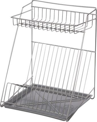 SUSZARKA DO NACZYŃ 2-POZIOMOWA 30CM SREBRNA Z TACKĄ