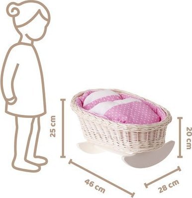 WickerPL BUJANE ŁÓŻECZKO KOŁYSKA Z WIKLINY DLA LALEK Z POŚCIELĄ 46X28 H 20/25 CM