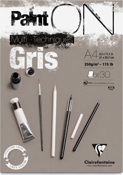 Clairefontaine Clairefontaine blok klejony Paint On Gris, A4, 30 ark. 250g uniw
