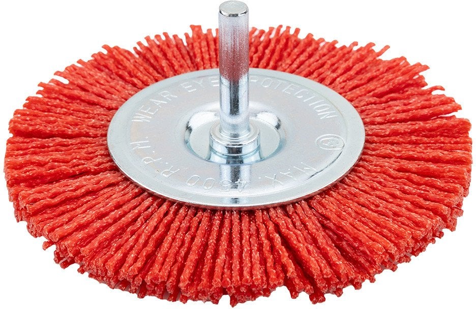 Szczotka nylonowa tarczowa 100 mm, z trzpieniem 6 mm
