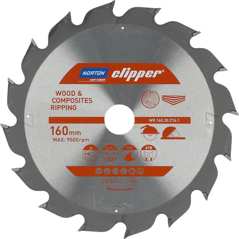 Norton Clipper NORTON PIŁA TARCZOWA 160mm x 20mm x 16z DREWNO I KOMPOZYTY ATB (2,6 / 1,6) N70184608038