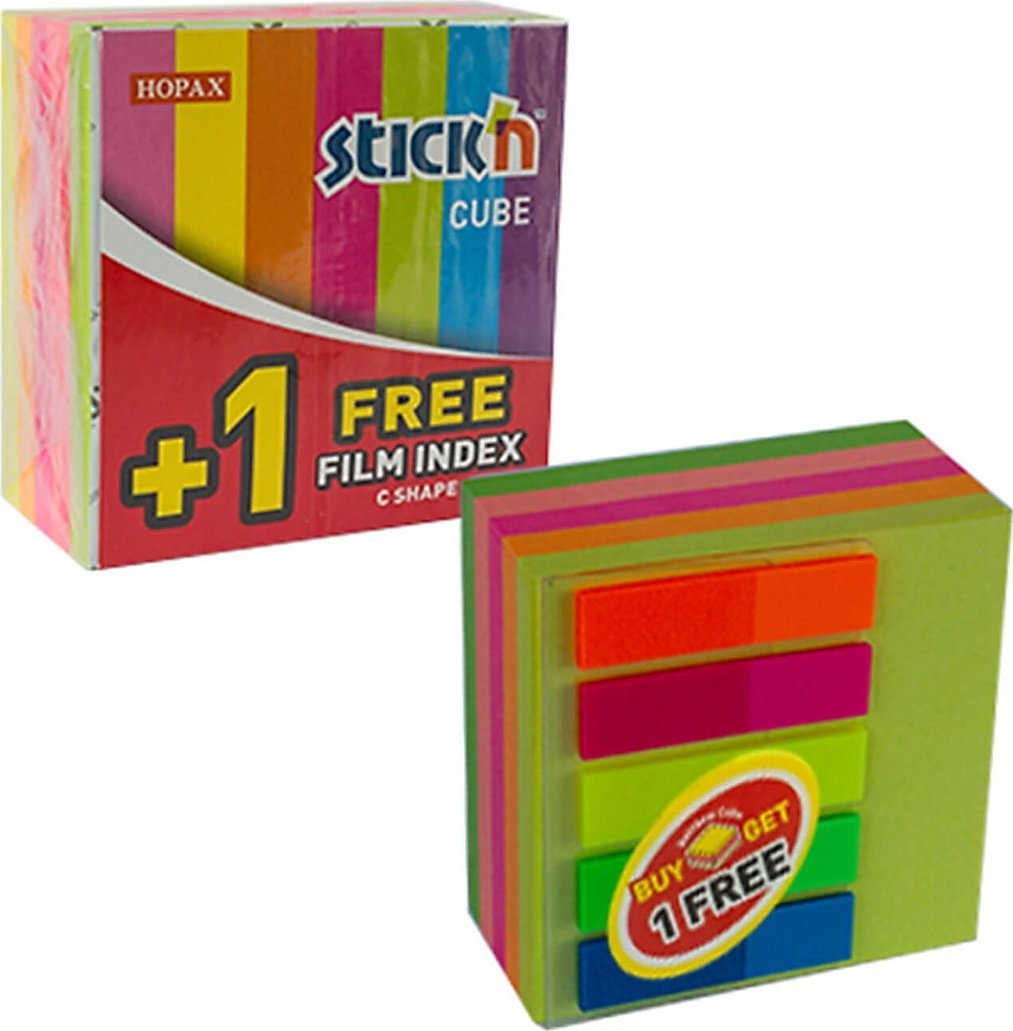 Karteczki Stick'n 76x76mm (+ zakładki) neon 5 kolorów (5x80) -