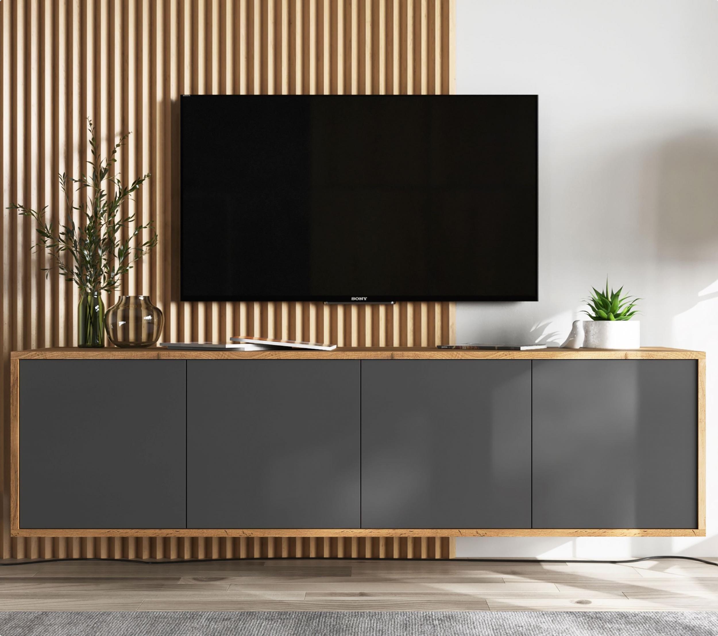 Meble Lindner Wisząca szafka RTV Loft komoda RTV wotan grafit MAT 150 cm