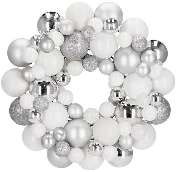Wieniec świąteczny z bombek, wianek na drzwi 34 cm stroik, srebrny UNIWERSALNY