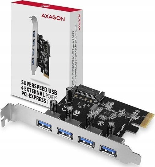 Kontroler Axagon AXAGON PCEU-430RS, kontroler PCIe, 4x port USB 5Gbps, zasilanie SATA, Renesas PD720201, SP