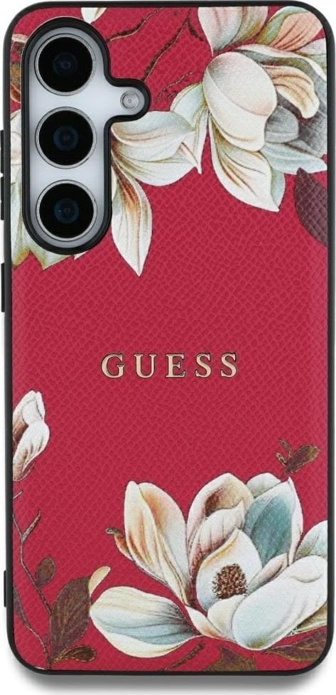 Guess Grained Printed Flower Pattern MagSafe Case for Samsung Galaxy S25 Ultra Fuchsia