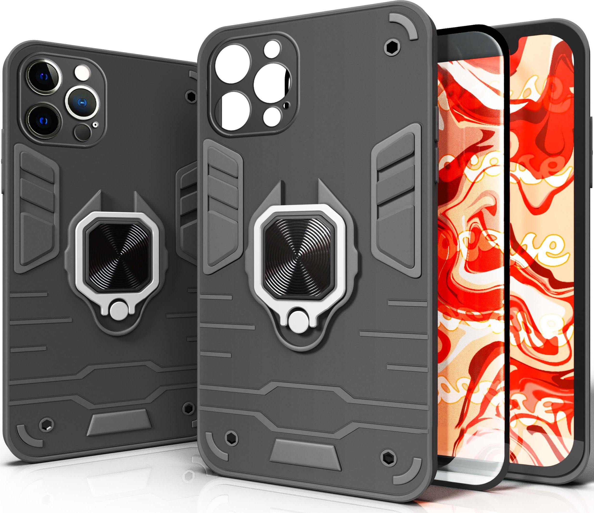 Hello Case ETUI PANCERNE DO IPHONE 12 PRO MAX CZARNE OBUDOWA ARMOR HOLDER RING SZKŁO