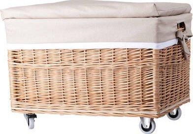 WickerPL KUFER WIKLINOWY Z OBSZYCIEM SKRZYNIA MOBILNA WIKLINOWA Z WIEKIEM KOSZ NA ZABAWKI 60X42 H40 CM