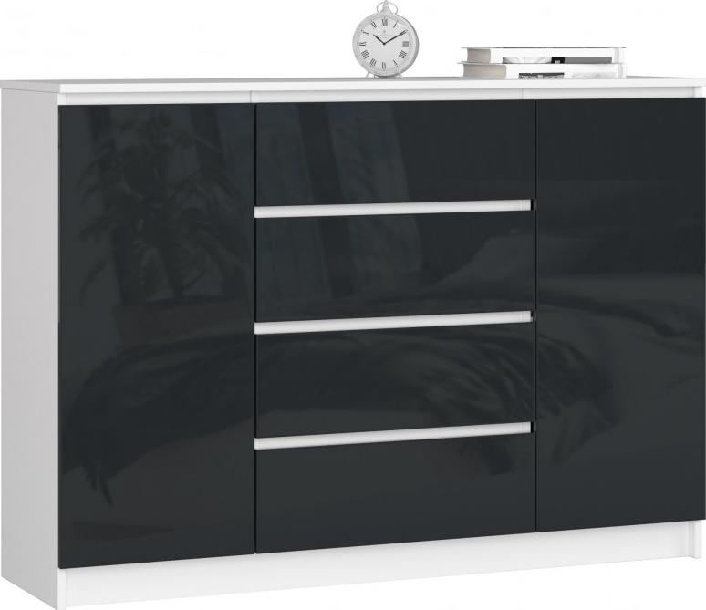 Fabryka Mebli Akord KOMODA K 140 cm 2 DRZWI 4 SZUFLADY AKRYL GRAFIT WYSOKI POŁYSK