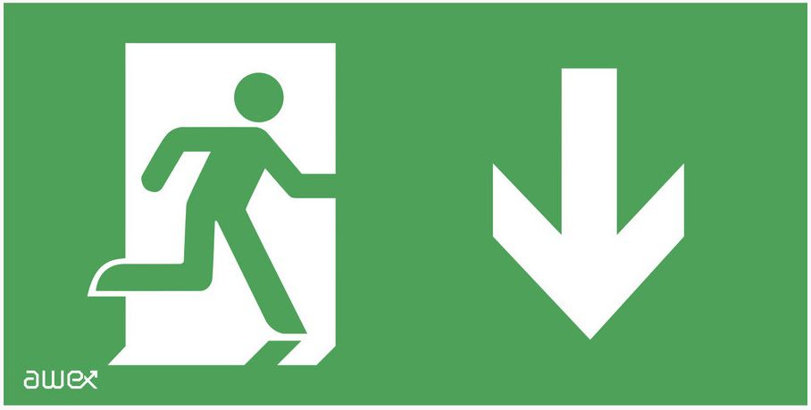 AWEX Piktogram Człowiek w drzwiach strzałka w dół 150 x 300mm (PD27)