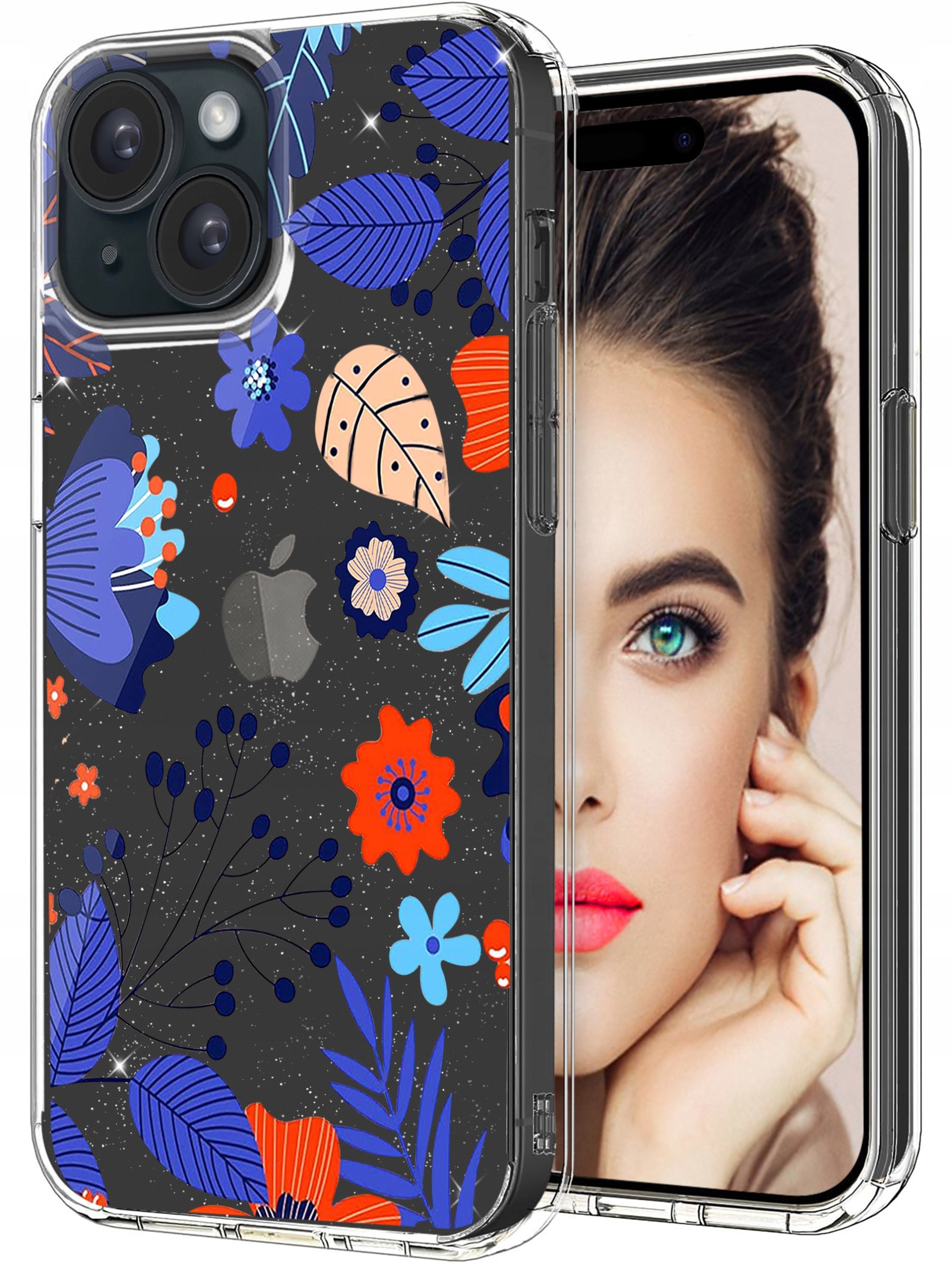 ETUI do Apple iPhone 15 Plus WZORY BROKAT CASE PRZEŹROCZYSTE PLECKI + SZKŁO