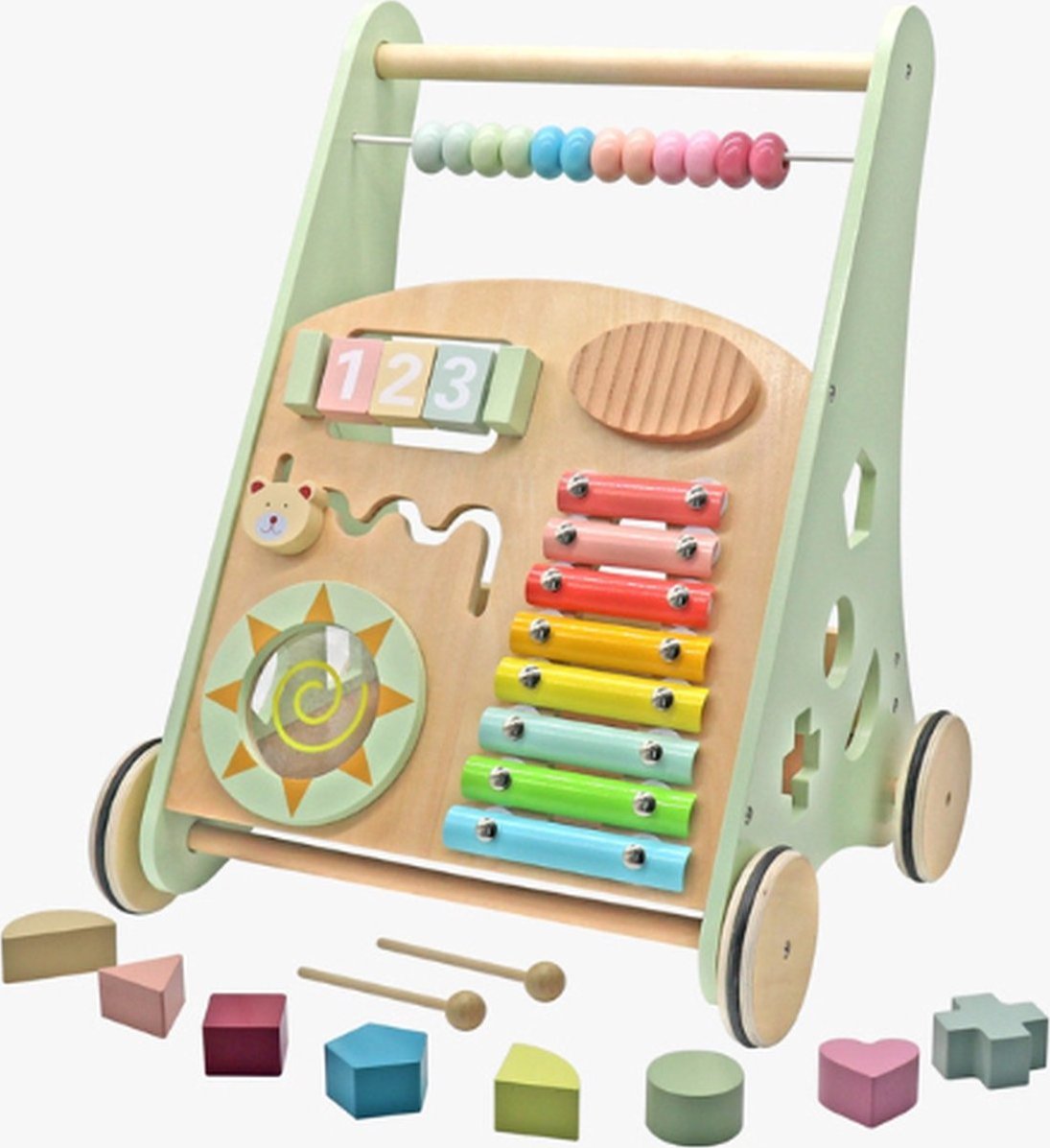 Coil Coil chodzik pchacz interaktywny dla dzieci jeździk edukacyjny 2w1 sorter pastelowy