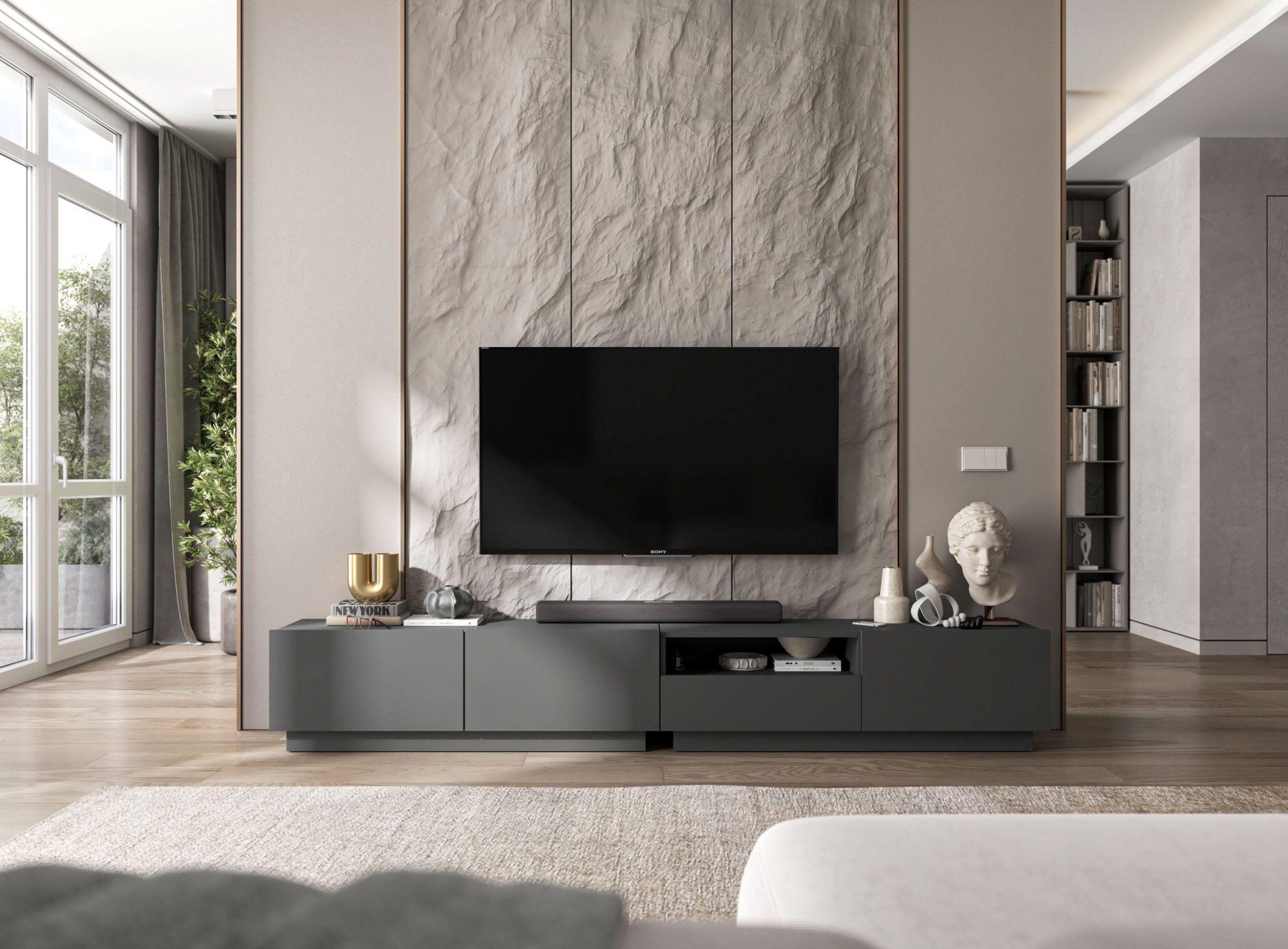 Meble Lindner Meble Lindner Stojąca / Wisząca Szafka RTV komoda szuflada Grafit MAT 120 cm