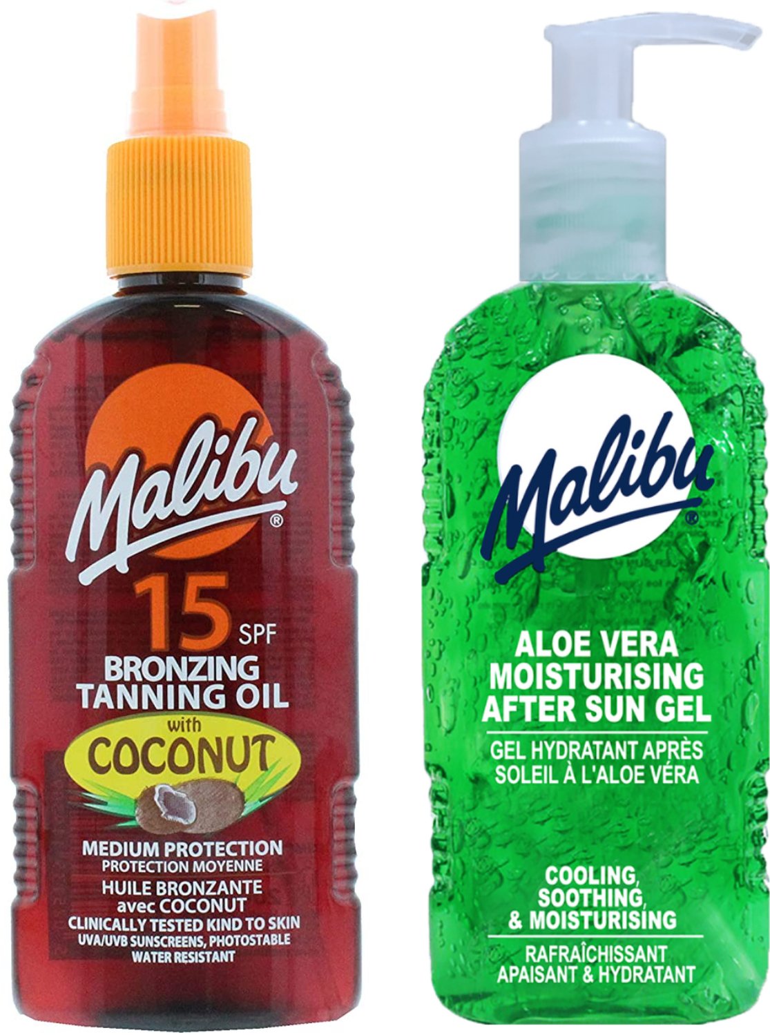 Malibu Olejek Brązujący Z Kokosem SPF15 200ml + Aloe Żel Po Opalaniu 200ml