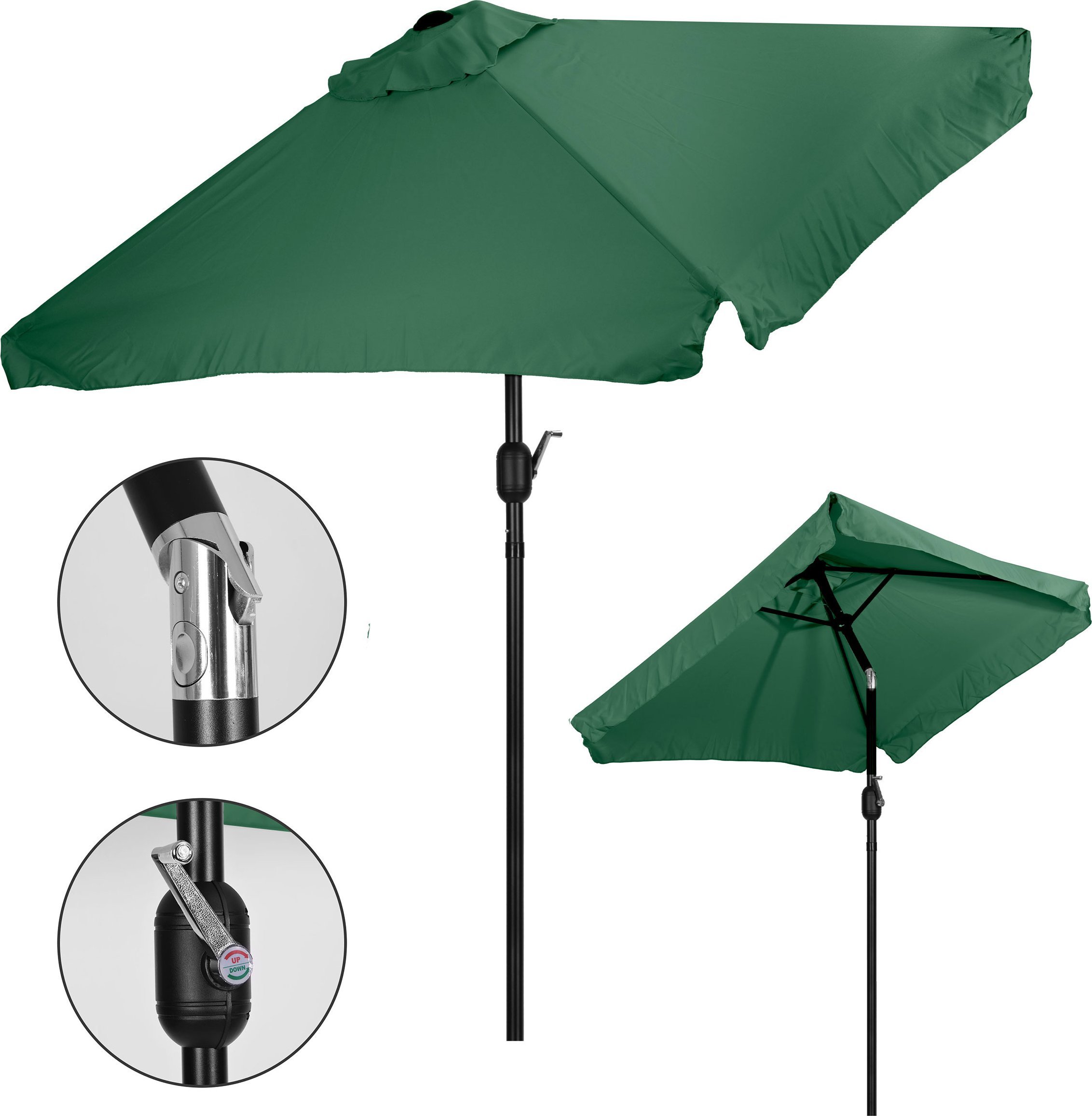 ModernHome Prostokątny duży parasol ogrodowy skośny łamany z korbą zielony 200 x 140 cm
