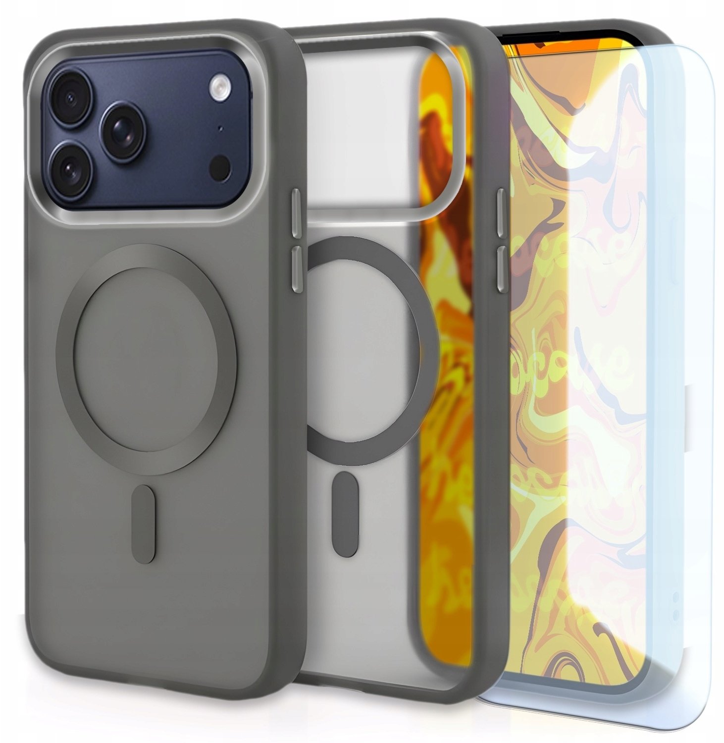 Hello Case Etui Do Magsafe do Apple iPhone 17 Pro (Szary, Pancerny, Matowy) Szkło 9H