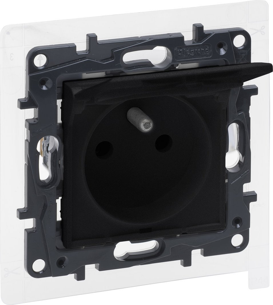 Legrand Gniazdo zasilające pojedyncze z uziemieniem IP44, zaciski śrubowe, bez przesłony styków- kolor czarny, NILOE STEP