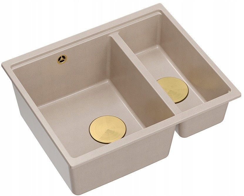LOGAN 150 GraniteQ zlewozmywak pearl beige 56x46x22 cm 1,5-komorowy b/o wpuszczany + syfon manualny miedź save space