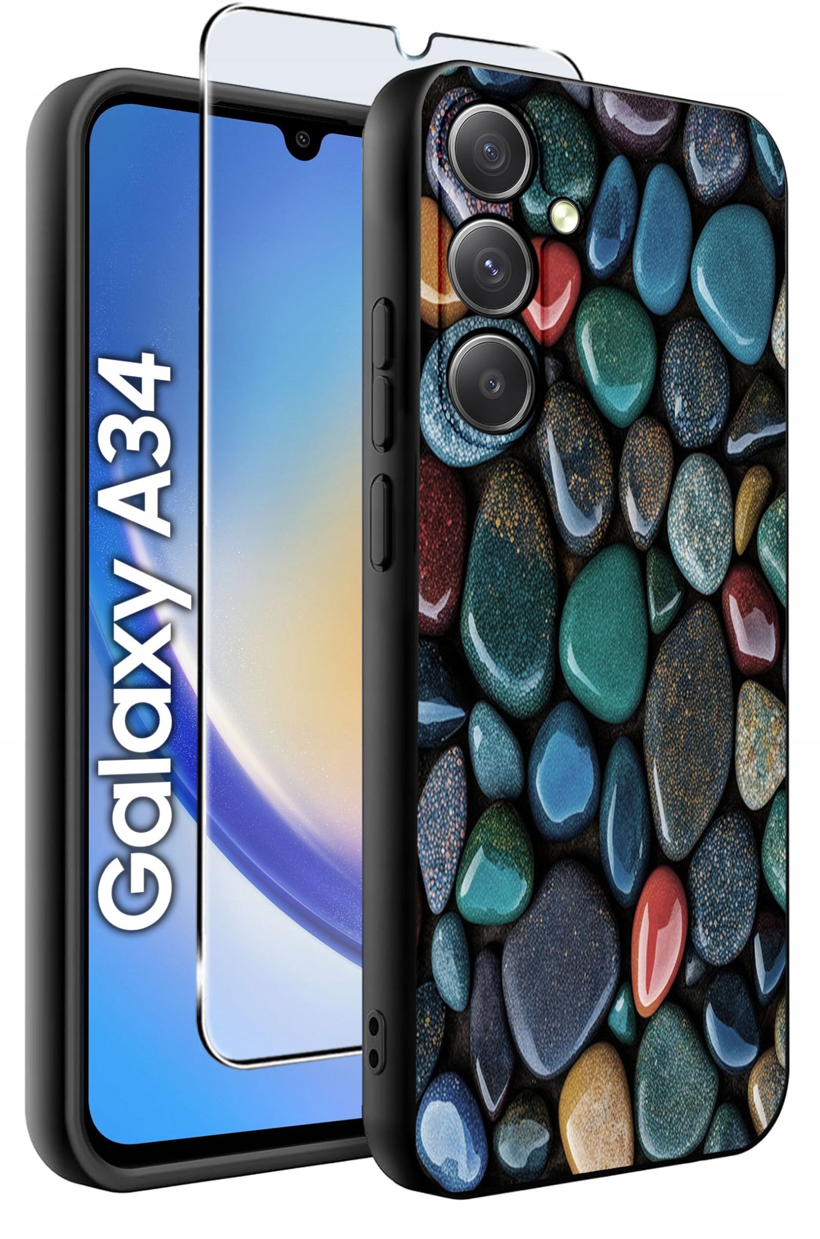 ETUI do Samsung A34 5G WZORY | SILIKONOWE MATT CASE + SZKŁO 9H