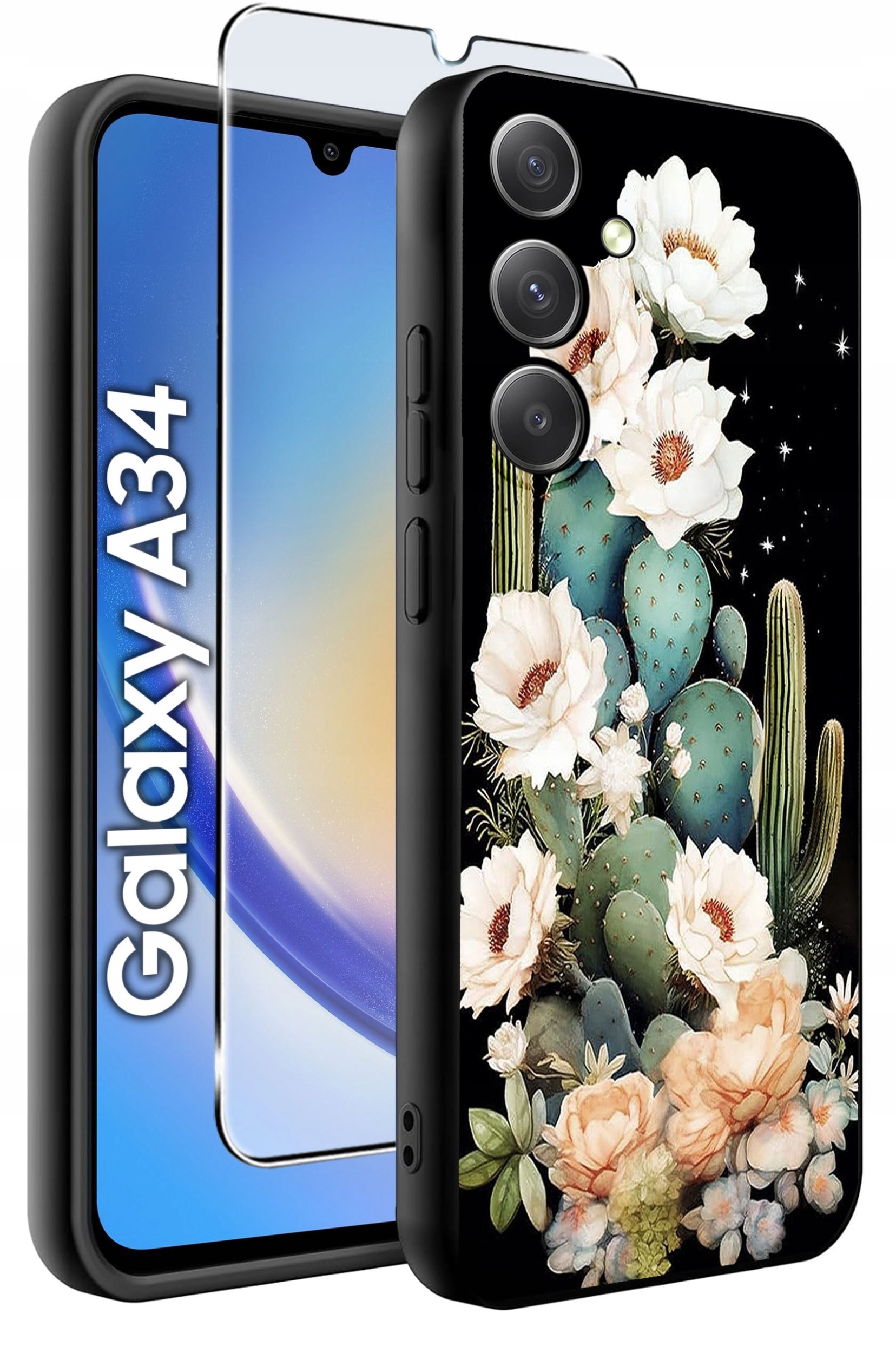 ETUI do Samsung A34 5G WZORY | SILIKONOWE MATT CASE + SZKŁO 9H