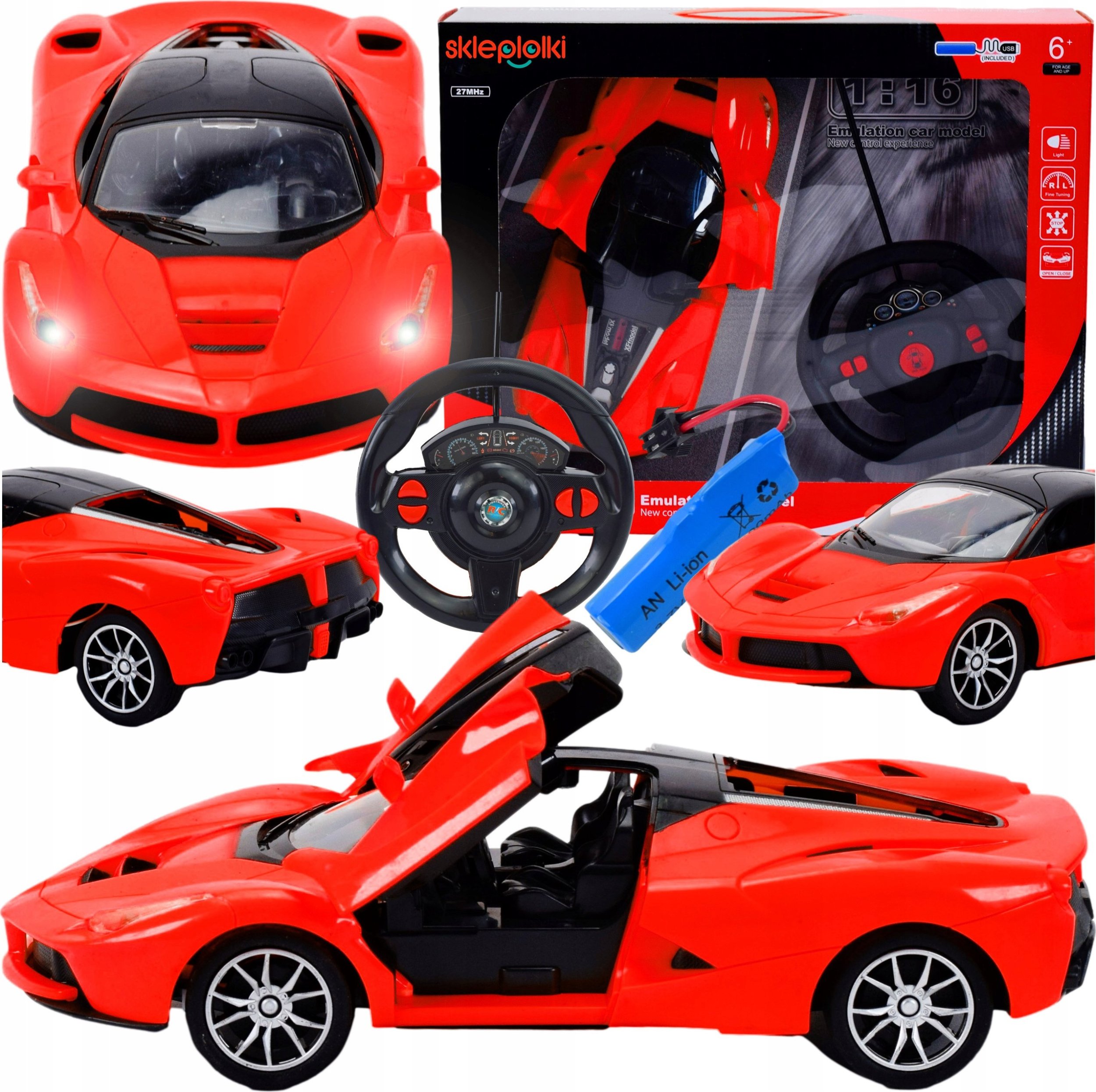 Skleplolki SAMOCHÓD RC AUTO SPORTOWE ZDALNIE STEROWANE NA PILOT ŚWIECI DŹWIĘK + AKU