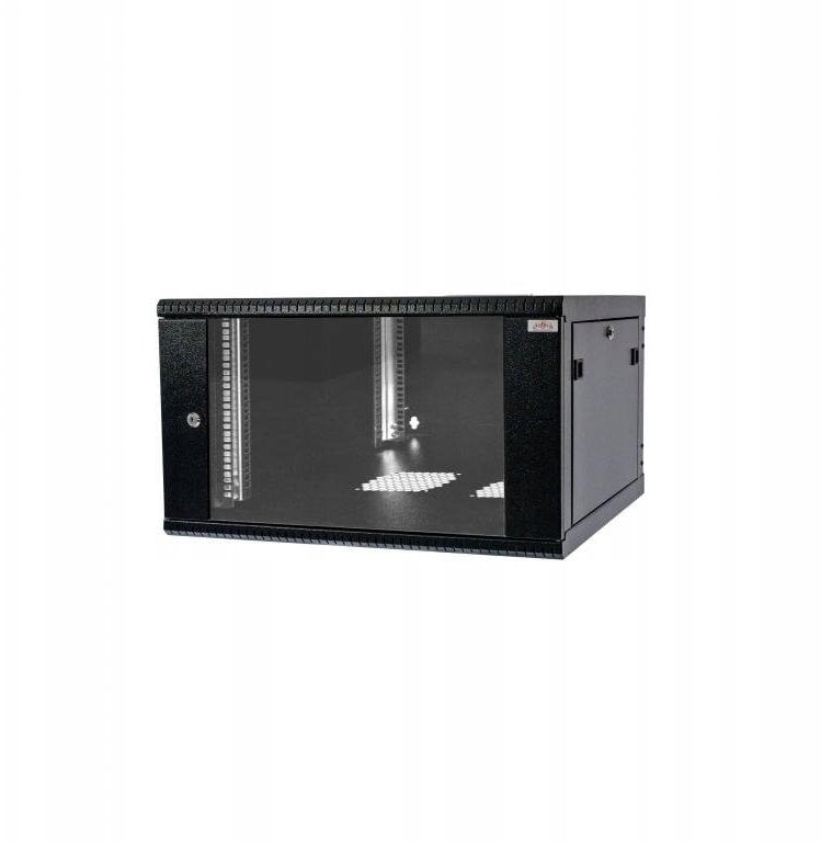Szafa wisząca RACK 19 cali 6U/600mm drzwi przeszklone otwierane boki RAL 9005 BOCK-019-060-600-C