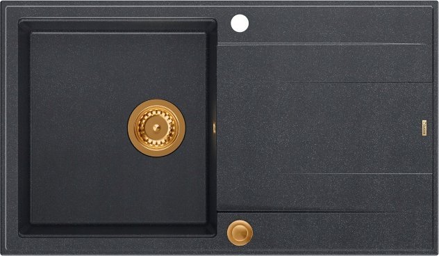 Zlewozmywak GraniteQ EVAN 111 GraniteQ zlewozmywak z syfonem i zaślepką 1-komorowy z/o (860x500x210) black diamond / elementy miedziane
