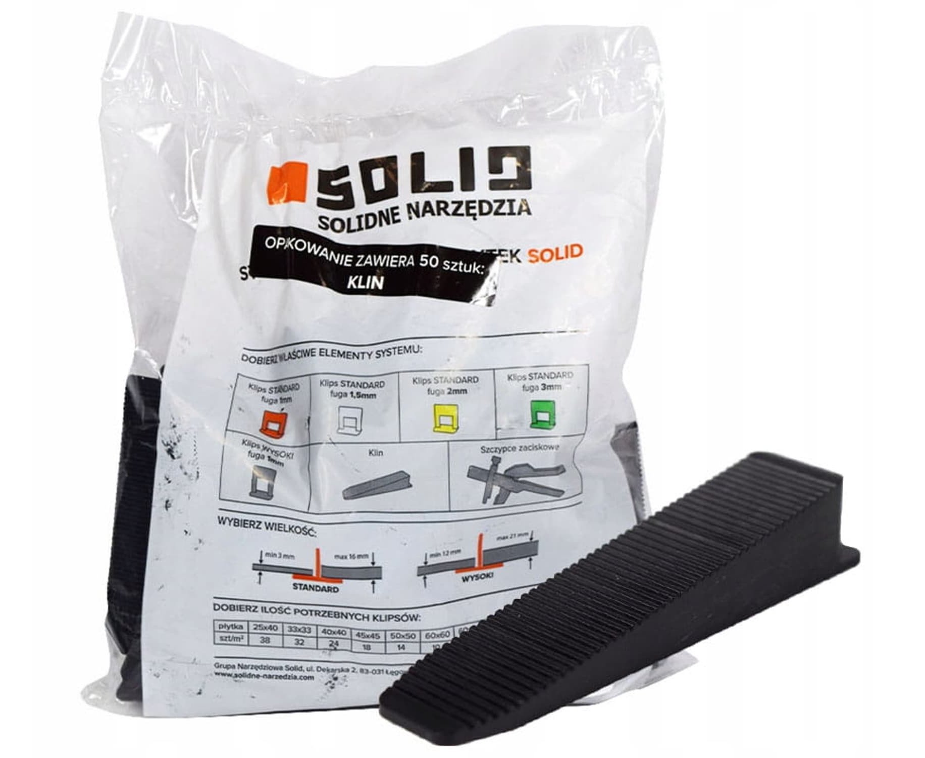 Kliny do poziomowania płytek Solid 50 sztuk